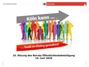 Titelfolie "Köln kann Stadt im Dialog gestalten" - 10. Sitzung des Beirats Öffentlichkeitsbeteiligung, 16. Juni 2020