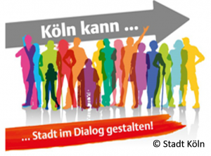 Logo: "Köln kann Stadt im Dialog gestalten" | Bild: Bunte Menschengruppe