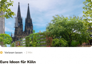 Screenshot des Senf-Projektraums "Eure Ideen für Köln". Bild: Kölner Dom mit begrünten Häusern davor