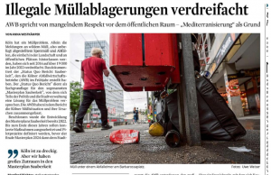 Bildausschnitt aus Artikel des Kölner StadtAnzeiger vom 27.07.2023 mit dem Titel "Illegale Müllablagerungen verdreifacht"