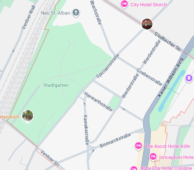 Ausschnitt aus Google-Maps vom Stadtgarten-Quartier