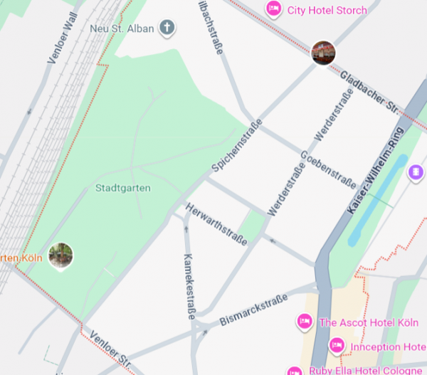 Ausschnitt aus Google-Maps vom Stadtgarten-Quartier